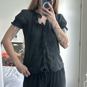 Gap Black lightweight semi-sheer ruffle blouse with a touch of whimsy